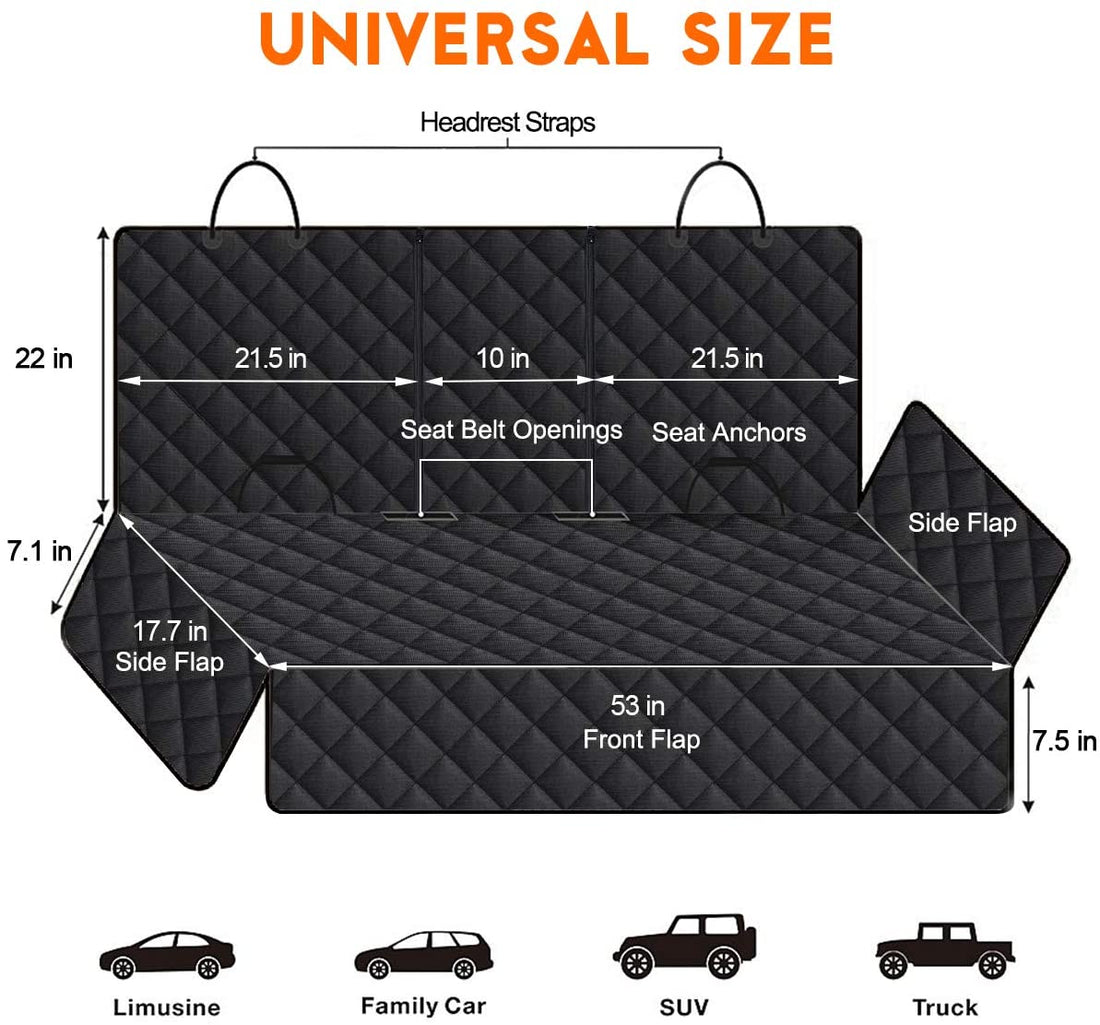Dog Car Seat Cover - Waterproof Back Seat Protector for Pets, Non-Slip Design with Armrest Compatibility for Most Cars, Trucks, and SUVs - Black