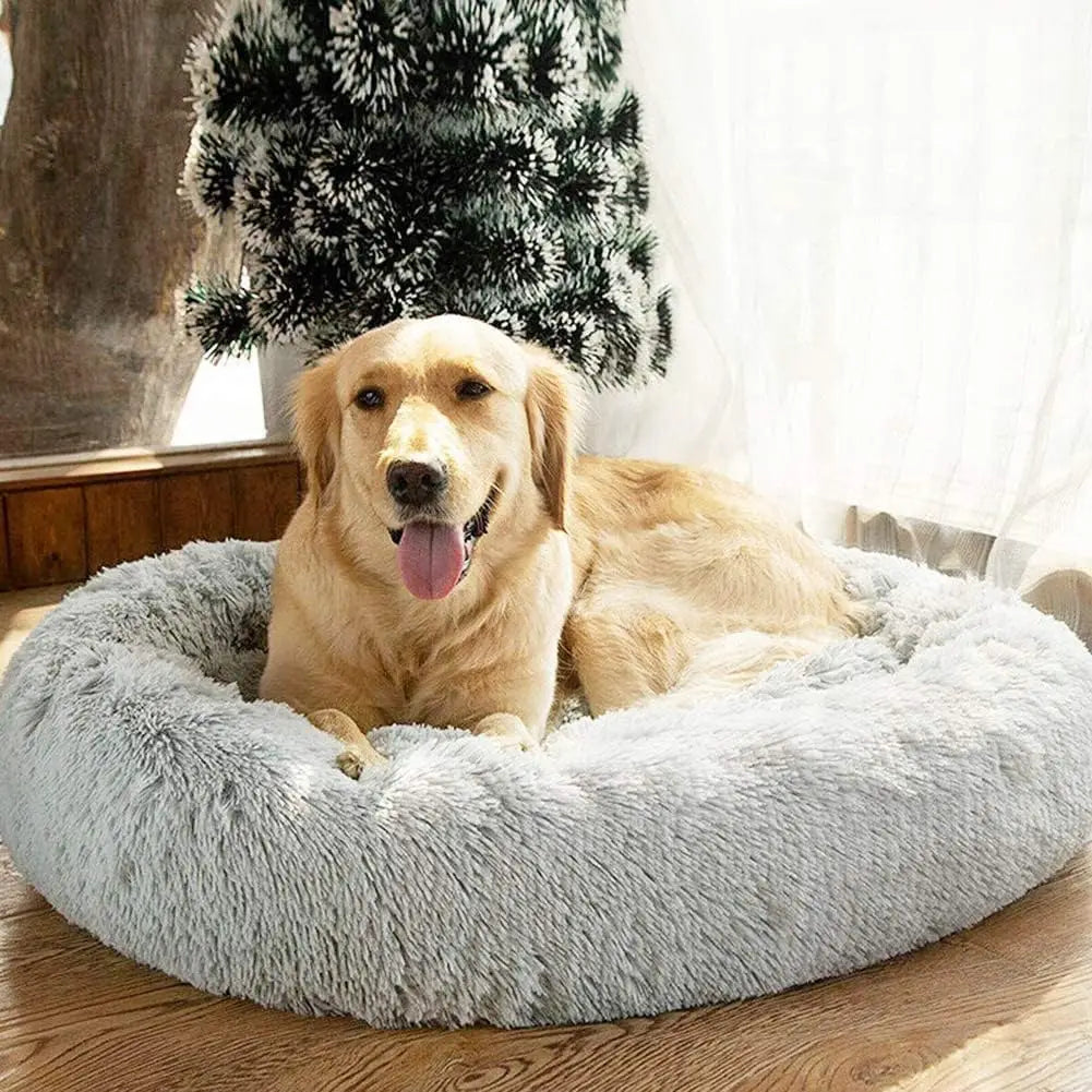 Donut Dog Bed Warm Soft Long Plush Pet Bed for Samll Large Dog House Cat Calming Beds Washable Winter Kennel Sofa Cushion Mat