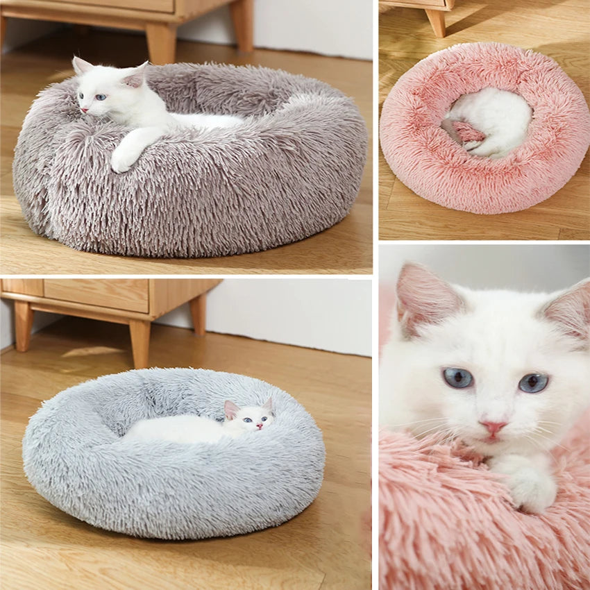 Donut Dog Bed Warm Soft Long Plush Pet Bed for Samll Large Dog House Cat Calming Beds Washable Winter Kennel Sofa Cushion Mat