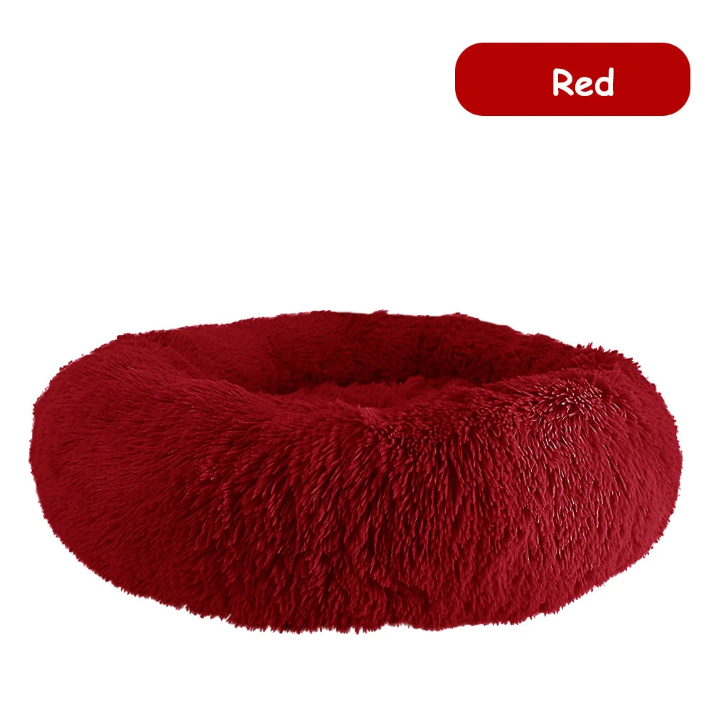Donut Dog Bed Warm Soft Long Plush Pet Bed for Samll Large Dog House Cat Calming Beds Washable Winter Kennel Sofa Cushion Mat