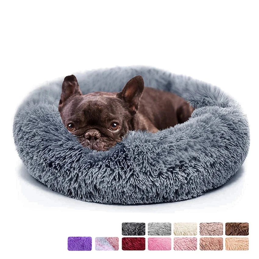 Donut Dog Bed Warm Soft Long Plush Pet Bed for Samll Large Dog House Cat Calming Beds Washable Winter Kennel Sofa Cushion Mat