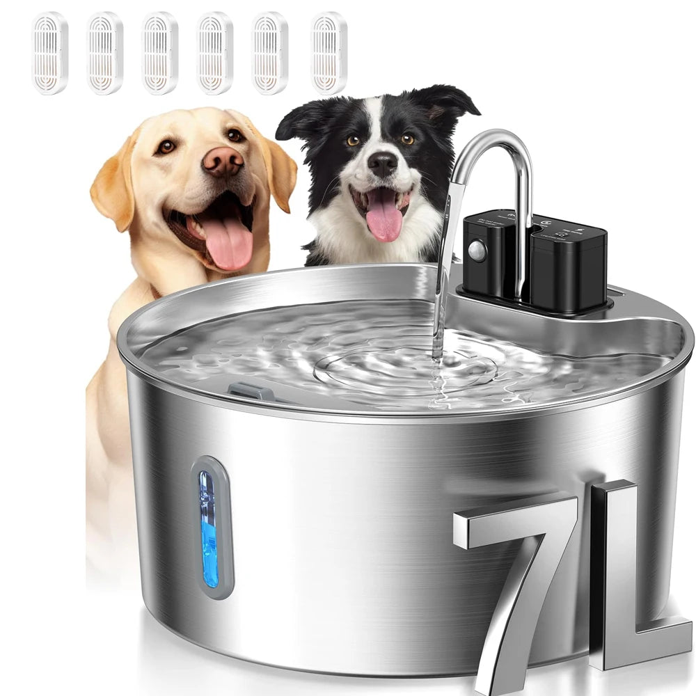 7L Stainless Steel Wireless Pet Water Fountain with Sensor