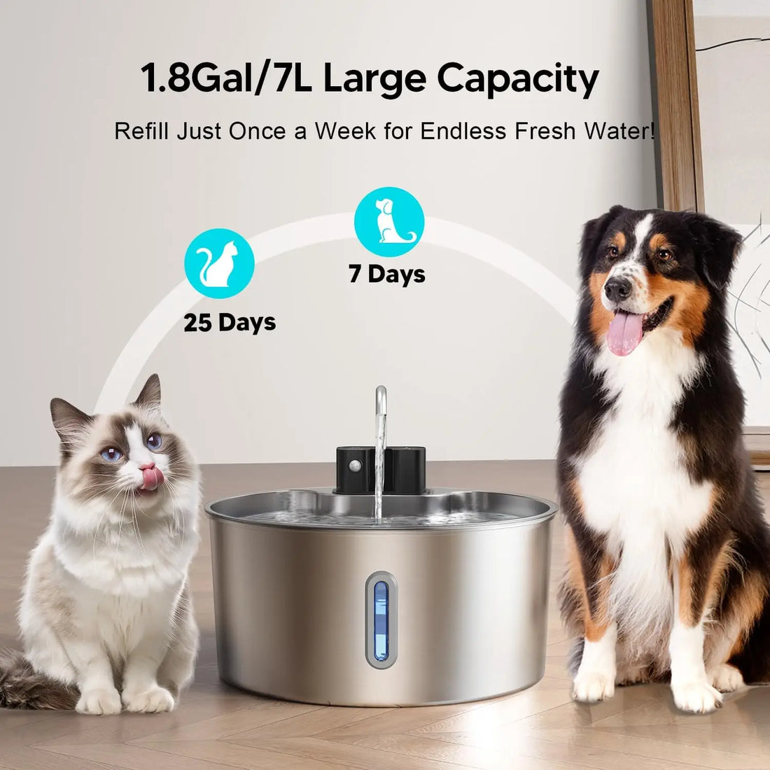 7L Stainless Steel Wireless Pet Water Fountain with Sensor