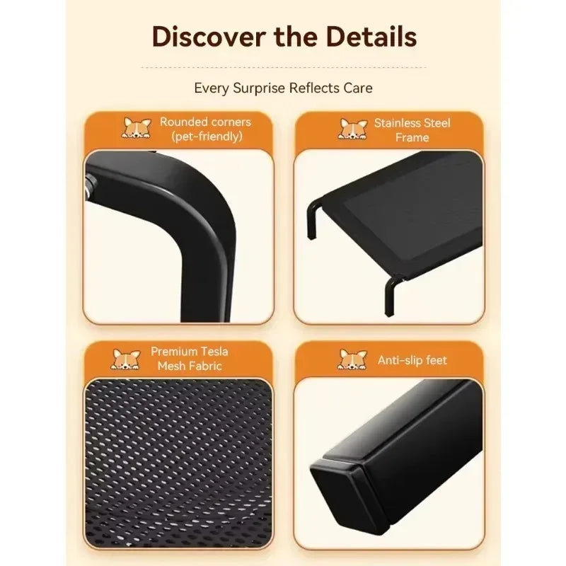 Foldable Elevated Dog Camp Bed with Canopy