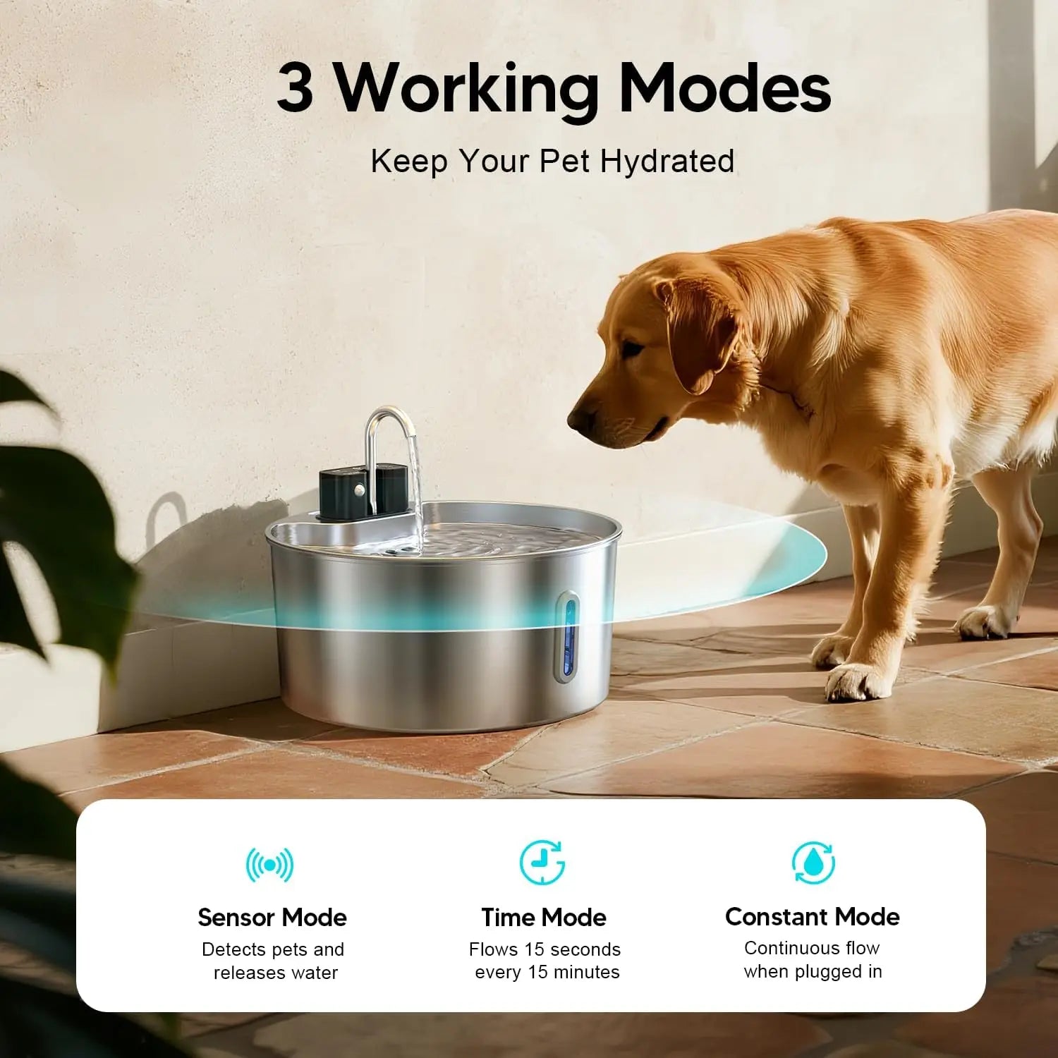 7L Stainless Steel Wireless Pet Water Fountain with Sensor
