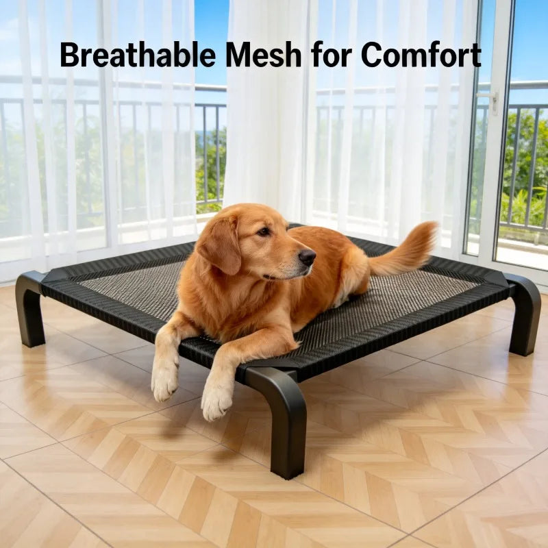 Foldable Elevated Dog Camp Bed with Canopy