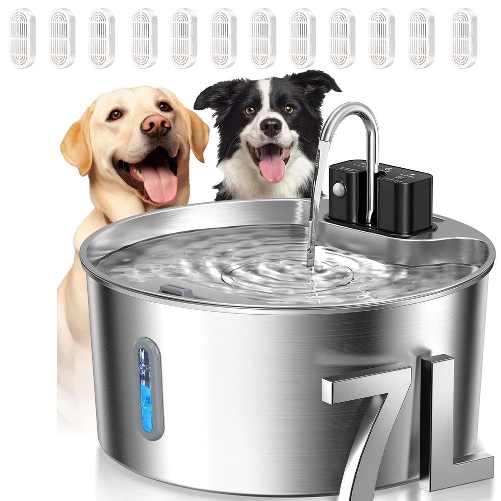 7L Stainless Steel Wireless Pet Water Fountain with Sensor